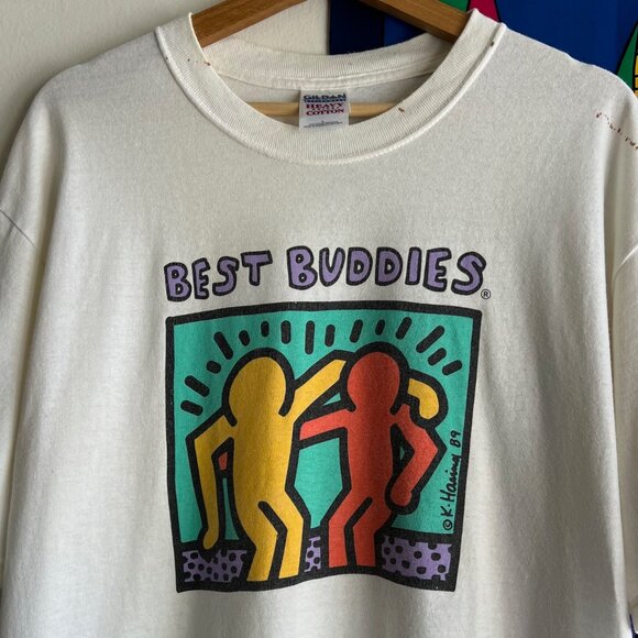 Vintage 90s Keith Haring Best Buddies Art Tee Size L - Picture 1 of 7